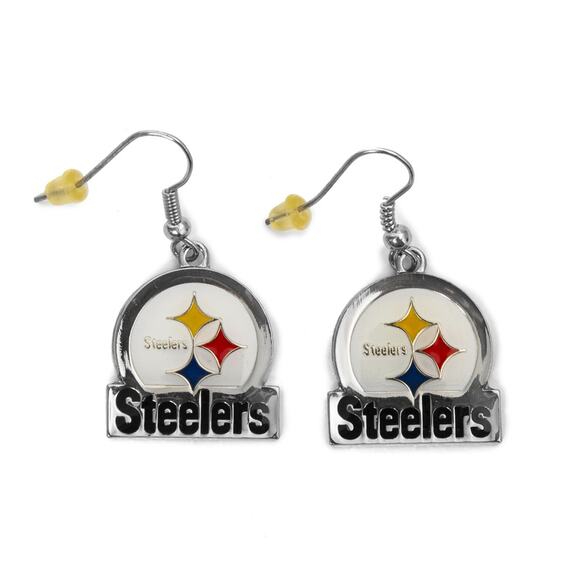 NFL Steelers Dangle Earrings Team Logo Licensed Pittsburgh Bar Retro Style - Picture 3 of 3